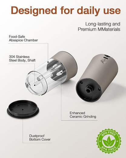 Electric Salt and Pepper Grinder Set, Stainless Steel Automatic Pepper Mill - Image 6