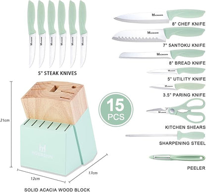 Green Knife Set, High Carbon German Stainless Steel Knife Block Set, Hand wash - Image 2