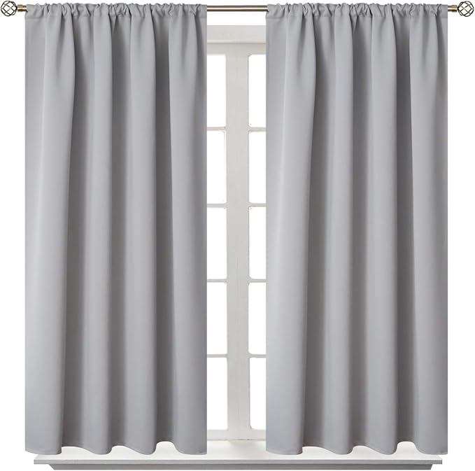 BGment Short Room Darkening Curtains 40 Inches Long for Kitchen - Rod Pocket Thermal Insulated Blackout Curtain Drapes for Small Bedroom Window, 42 x 40 Inch, 2 Panels, Light Grey