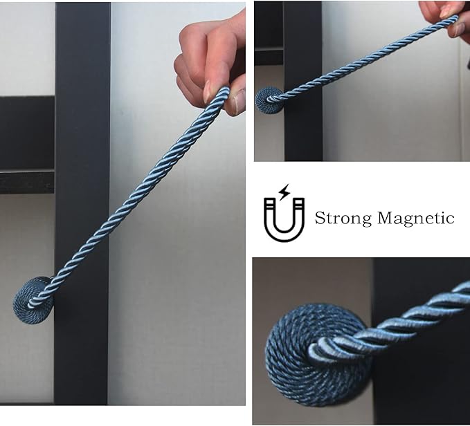Magnetic Curtain Tiebacks 4 Pack Blue Curtain Rope Tieback Curtain Holders for Drapes Modern Tie Backs Decorative Curtain Holdbacks