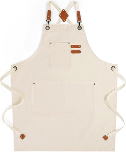 Chef Aprons for Men Women with Large Pockets, Cotton Canvas Water Repellent by Cardkiss
