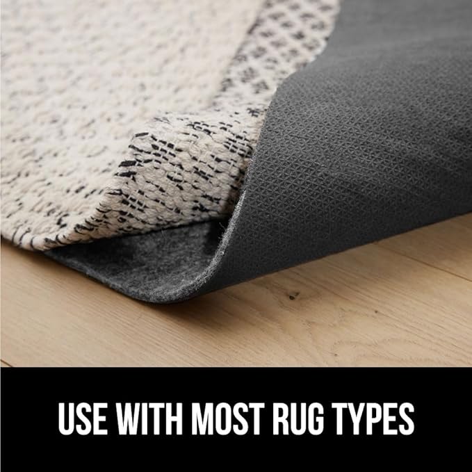 GORILLA GRIP Felt and Natural Rubber Stay in Place Slip Resistant Rug Pad, 1/4in Thick, 9x12 FT Protective Padding Under Area Rugs, Cushioned Gripper Pads, Carpet Runners, Hardwood Floors Protection