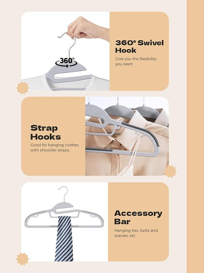 HOUSE DAY Grey Plastic Hangers 50 Pack, Slim Space Saving, Non Slip Hangers - Image 7