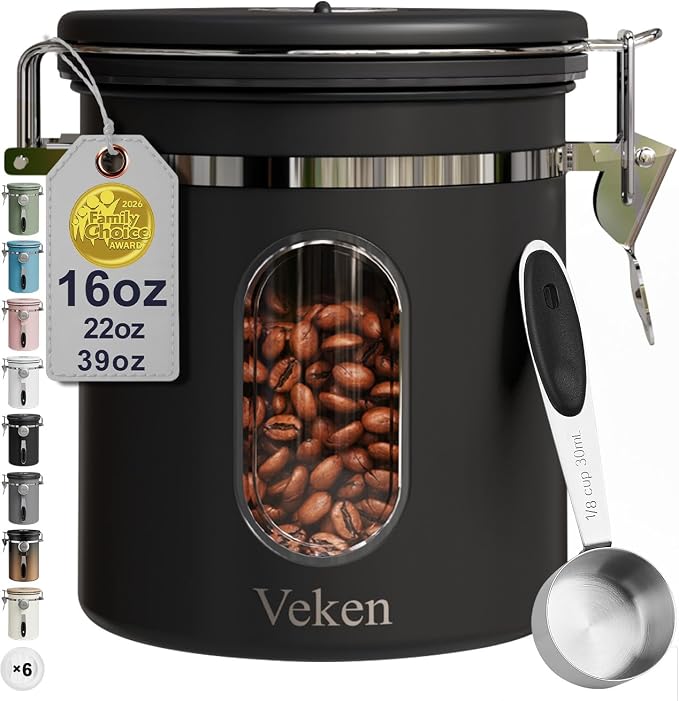 Veken Coffee Canister with Window, Airtight Stainless Steel Kitchen Food by Veken