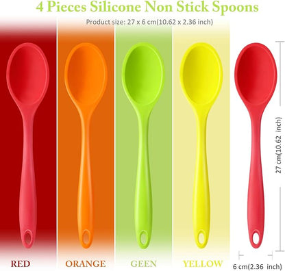 Shappy 4 Pieces Silicone Cooking Spoons 10.6 Inch Heat Resistant Kitchen Spoons - Image 2