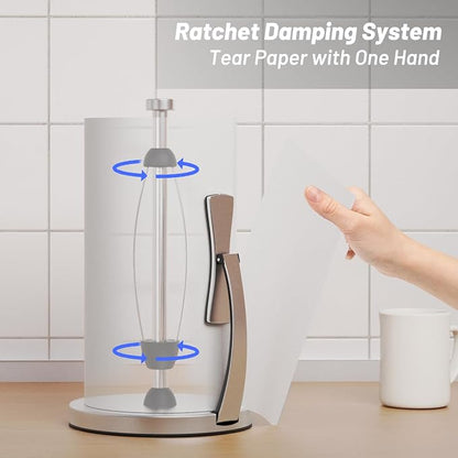 VEHHE Paper Towel Holder Countertop, One-Handed Tear, Stainless Steel, Stand - Image 2