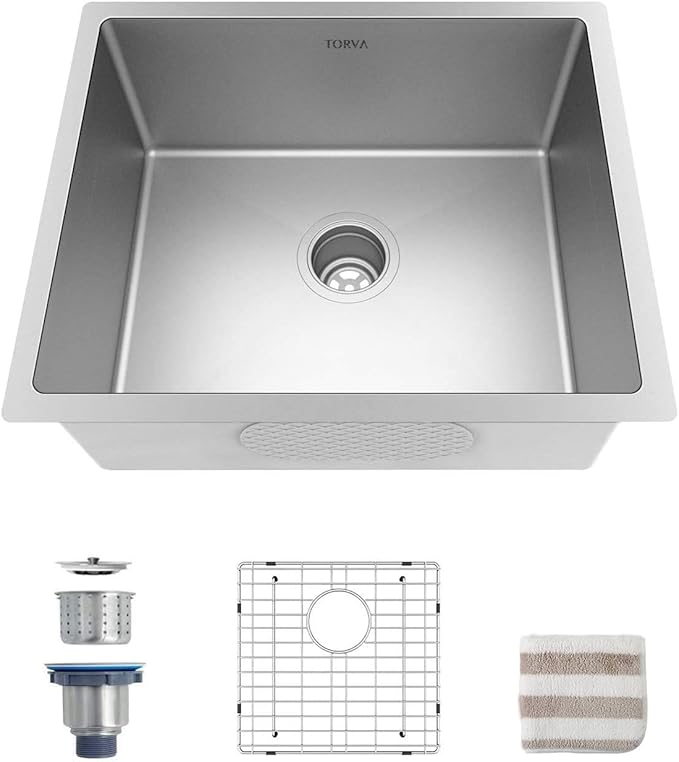 TORVA 22-Inch Undermount Kitchen Sink, Premium 304 Stainless Steel Bar Sink - 10 Inches Deep Basin Single Bowl Sink