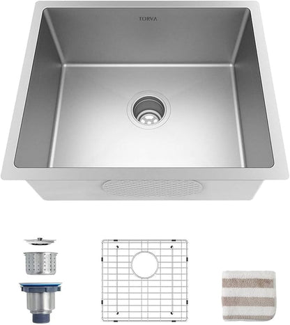 TORVA 22-Inch Undermount Kitchen Sink, Premium 304 Stainless Steel Bar Sink - 10 Inches Deep Basin Single Bowl Sink