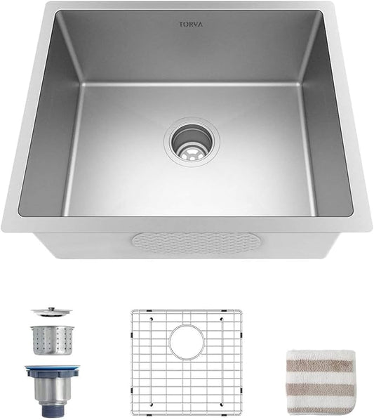 TORVA 22-Inch Undermount Kitchen Sink, Premium 304 Stainless Steel Bar Sink - 10 Inches Deep Basin Single Bowl Sink