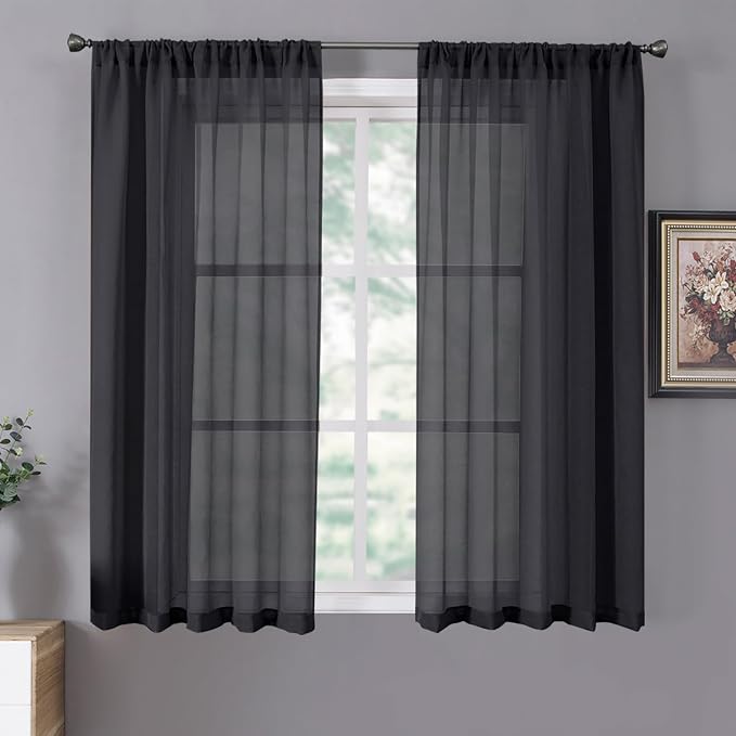 Tollpiz Short Sheer Curtains Linen Textured Living Room Curtain Sheers Light by Tollpiz