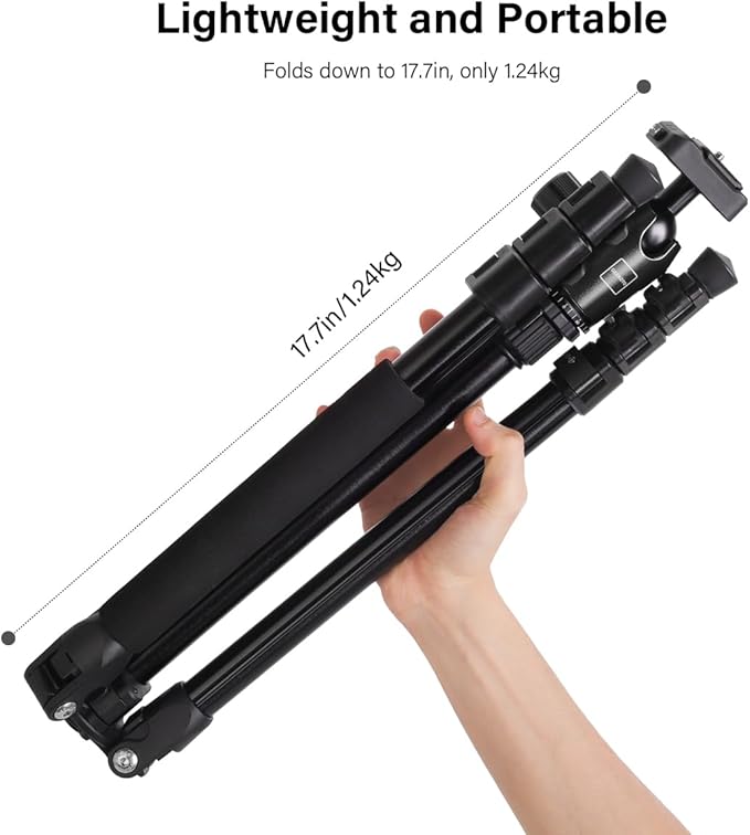 Geekoto 73-Inch Camera Tripod - Lightweight DSLR Tripod with 360° Ball Head & Quick Release Plate, Supports Up to 33.07 lbs, Portable for Travel & Outdoor Photography