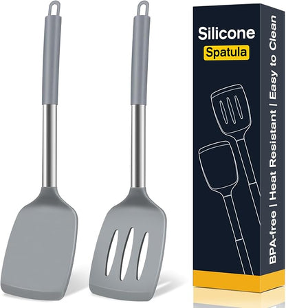 2 Pack Silicone Spatula Set, Solid & Slotted Turner by Unknown