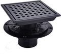 RANDOM Square Shower Drain 6 Inch Matte Black Stainless Steel Shower Floor Drain Kit with Adjustable PVC Base Flange, Removable Grid Grate, Hair Strainer