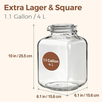 ComSaf Set of 2 Square Glass Jars, 1.1 Gallon Large Airtight Canisters - Image 2