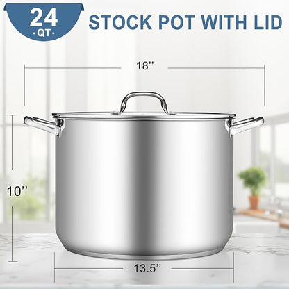 TeamFar Stainless Steel Stock Pot, 24QT Large Stockpot Tri-ply Bottom Cooking - Image 2