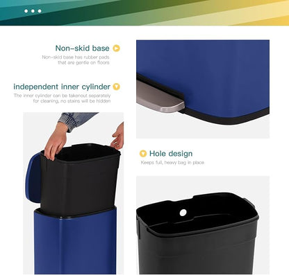 FDW | 13 Gallon Trash Can with Lid | Deep Blue | Fingerprint-Proof | Made of - Image 4