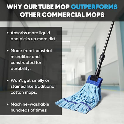 Commercial Mop Head Replacement – 1 Pack Blue Medium Microfiber Tube Mop | - Image 2