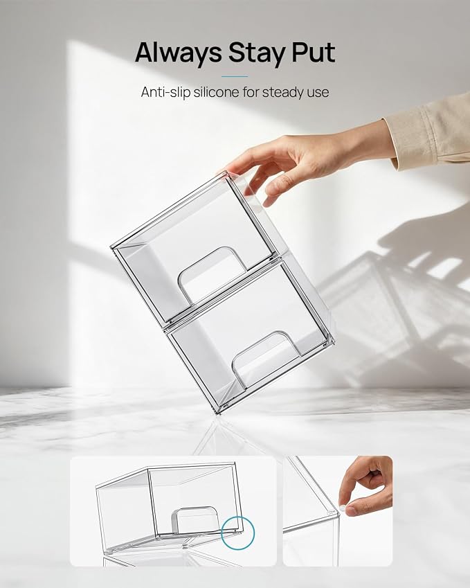 Vtopmart 8 Pack Small Clear Stackable Storage Drawers, Acrylic Bathroom Makeup - Image 6