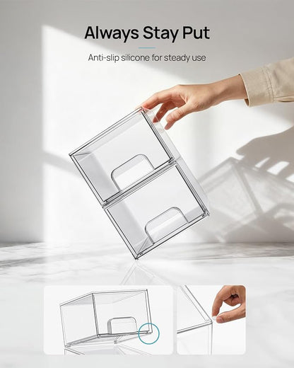 Vtopmart 2 Pack Small Clear Stackable Storage Drawers, Acrylic Bathroom Makeup - Image 6
