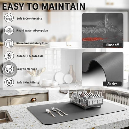 HotLive Dish Drying Mat for Kitchen Counter, Heat Resistant Drainer Mats - Image 4