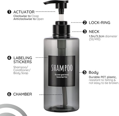 Refillable Shampoo Bottles, Segbeauty 16.9oz Shampoo Dispenser, Labeled Grey - Image 3