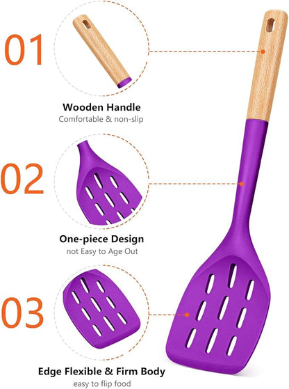 Pack of 2 Silicone Spatula, Non Stick Cooking Utensil Set, Wooden Handle - Image 3