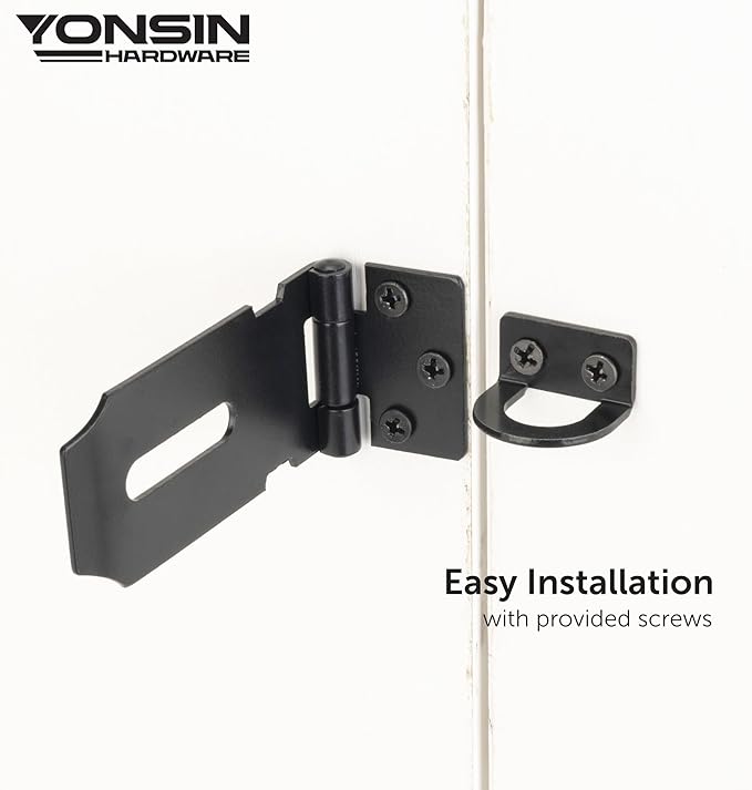 3" Door Padlock Safety Hasp Latch 2 Pcs, Door Hasp Clasp Lock Gate Shed Hasp Latch Lock for Door Window Cabinet Pet Cage Toolbox Shed Fence, 304 Stainless Steel, Matte Black Finish