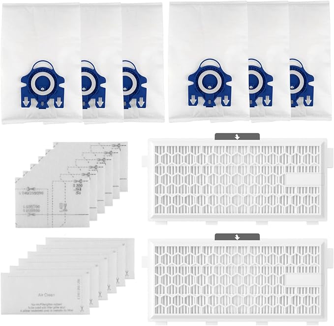 6 Packs GN 3D Airclean Bags Replacement for Miele Complete C2 C3 and S2, S5, S8, S400i Series Vacuums with 2 SF-HA 50 HEPA Filters, 6 AirClean Filter and 6 Pre-motor Protection Filter