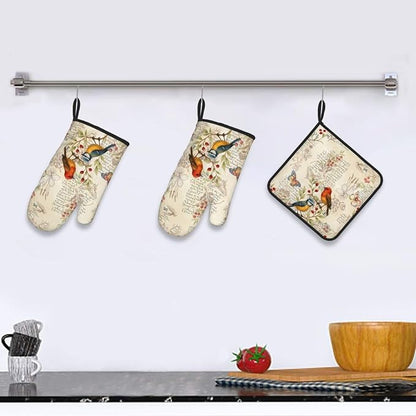 Vintage Bird Themed Hot Pads and Oven Mitts Set of 3, Heat Resistant Non Slip - Image 6