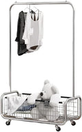Garment Rack With Storage Baskets,Clothing Rack for Hanging Clothes, Multi-functional Bedroom Clothes Rack with Wheels for Bedroom, Living Room, Easy Assembly (40inch lenght)
