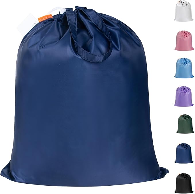 Polecasa Small Heavy Duty Laundry Bag with 130gsm Tear Resistant Fabric and Handles, Easy to Carry Durable Dirty Clothes Drawstring Bag, Perfect for College Dorm, Travel, 21”x24”,Navy