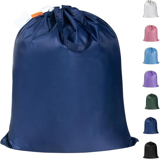 Polecasa Small Heavy Duty Laundry Bag with 130gsm Tear Resistant Fabric and Handles, Easy to Carry Durable Dirty Clothes Drawstring Bag, Perfect for College Dorm, Travel, 21”x24”,Navy
