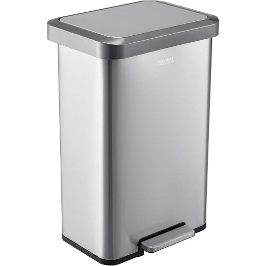 Global Industrial 12 Gallon Stainless Steel Trash Can, Rectangular Step-On by GlobalIndustrial