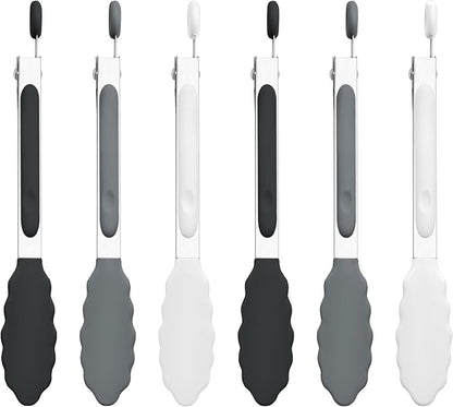 7-Inch Silicone Tongs Pack of 6, Small Stainless Steel Tongs by DAILYKISN
