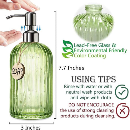 JASAI 18 Oz Vertical Striped Green Soap Dispenser - Image 6