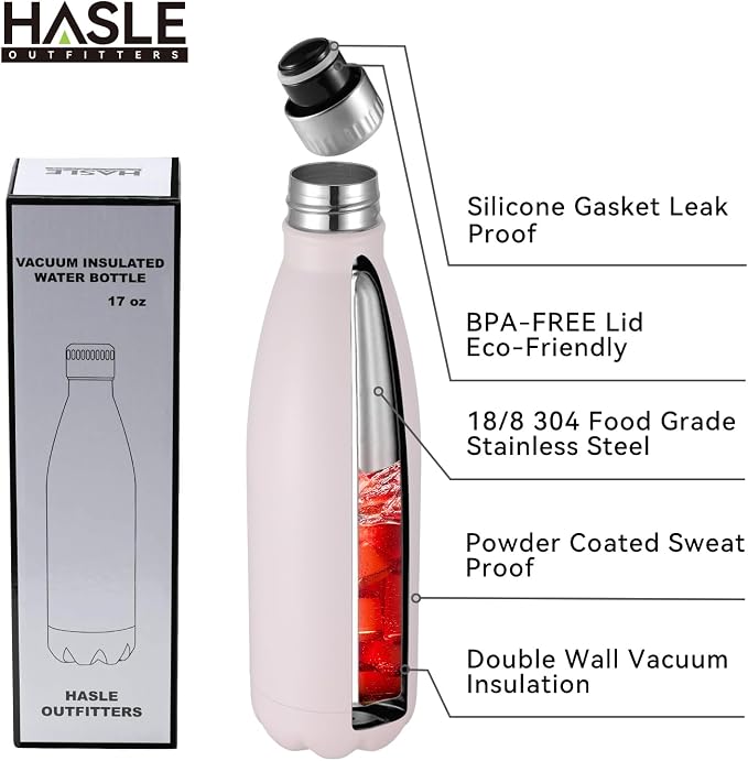 HASLE OUTFITTERS 17oz Stainless Steel Water Bottles, Vacuum Insulated Water - Image 2