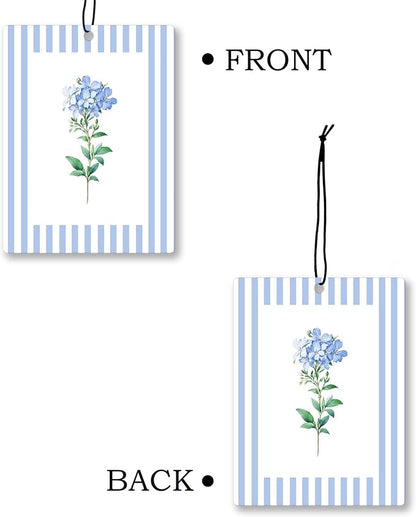 Rustic Blue Floral Car Air Freshener 4 Pcs, Preppy Blue Striped Flower Hanging - Image 7