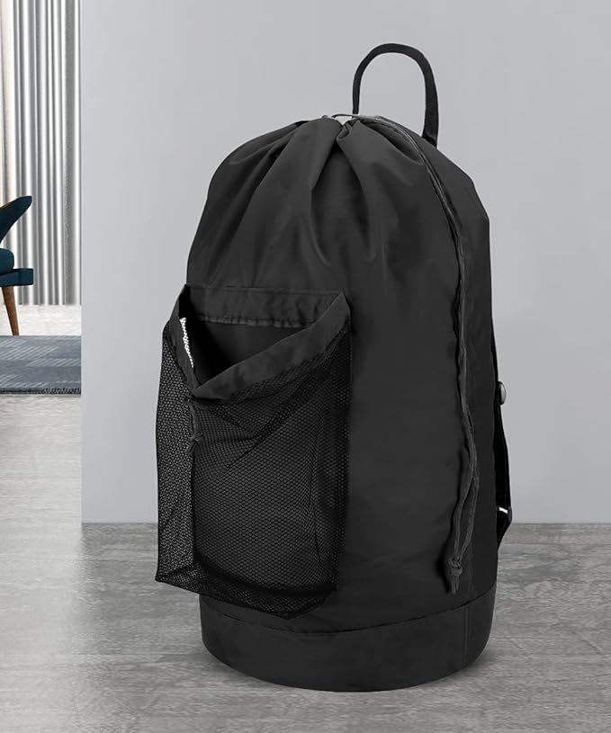 Dalykate Backpack Laundry Bag, Laundry Backpack with Shoulder Straps and Mesh Pocket Durable Nylon Clothes Hamper Bag with Drawstring Closure for College, Travel, Laundromat, Apartment