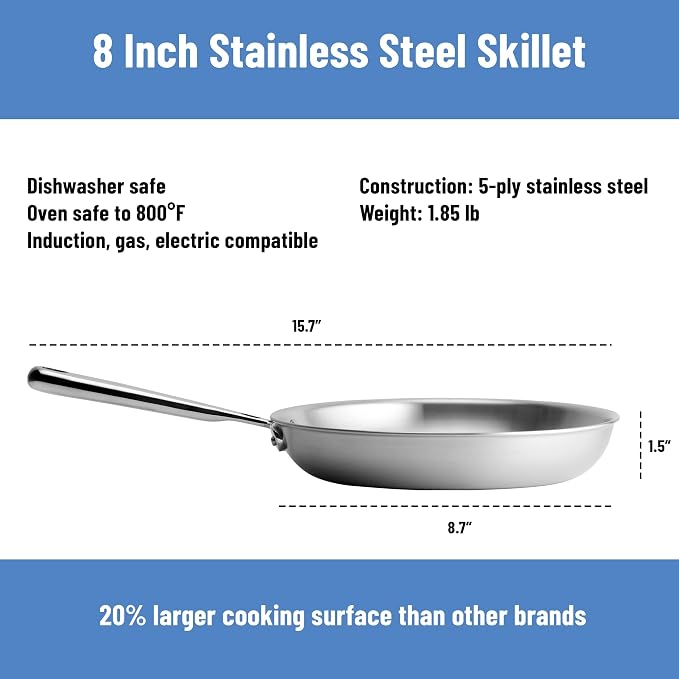 Misen 5-Ply Stainless Steel 8" Frying Pan - Image 7
