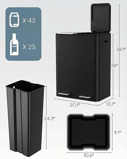 ComfyCorner 16 Gal Dual Trash Can, Stainless Steel Kitchen Garbage Bin - Image 2