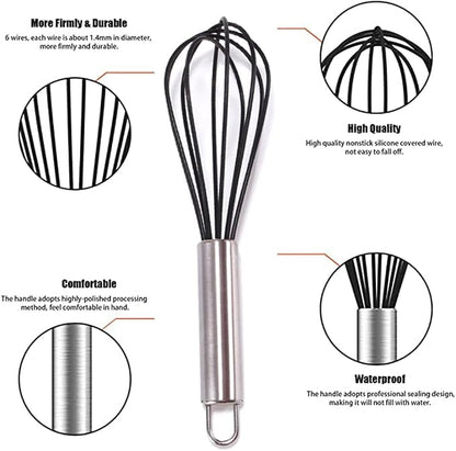 Silicone Whisk set of 3, 8+10+12in Kitchen Balloon Wire Whisks, Hand Egg Mixer - Image 3