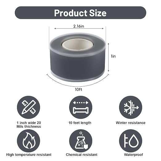 Self Fusing Silicone Tape 2 Rolls 1 in x 10' Grey Waterproof Rescue Tape Rubber - Image 2