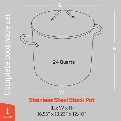 Stainless Steel Stockpot with Tempered Glass Lid 24 Quart, Durable 18/0 - Image 2