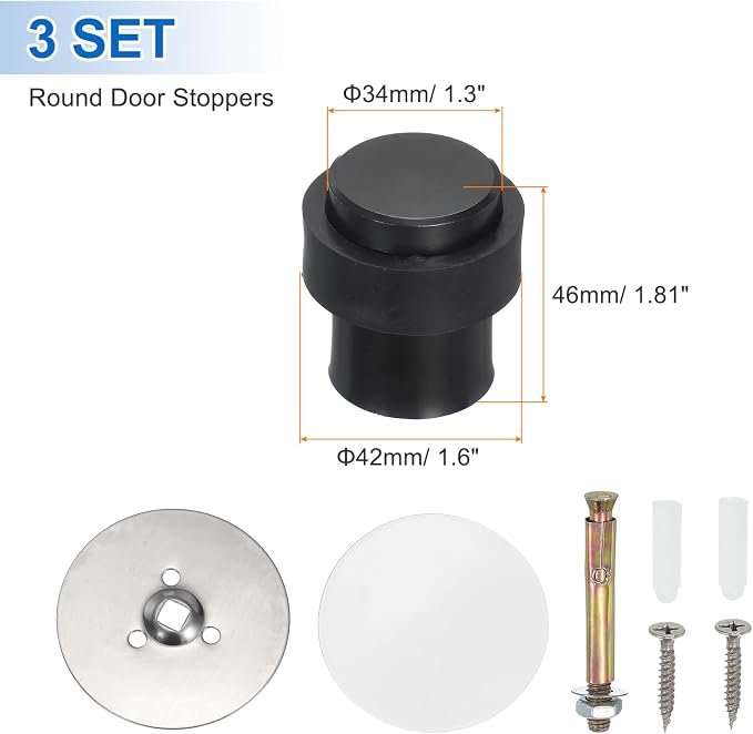 PATIKIL 3Set Round Door Stoppers, 46mm Stainless Steel Door Stop Doorstop Wedge - Image 2