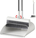 Upgrade Broom with Dustpan Combo Set, Broom and Dustpan Set with Adjustable Handle，Self-Cleaning Dustpans Teeth for Home Kitchen Office Hall Floor，ZeroGap Lip （White&Grey）