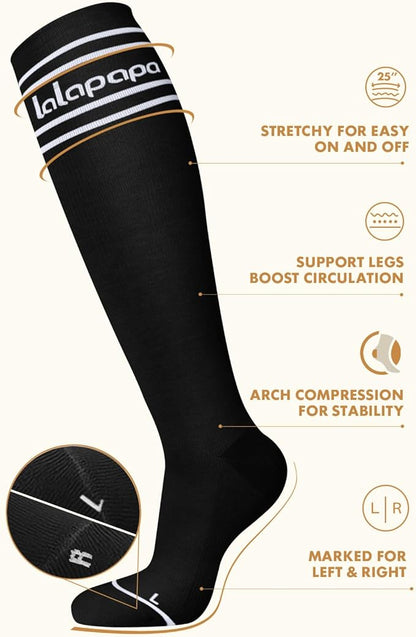 Thick Soft Cotton Compression Socks for Women Men 15-20mmHg Knee High Breathable Cotton Socks for All Day Comfort