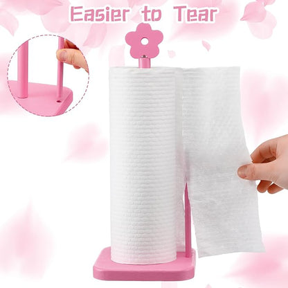 Leinuosen Pink Flower Paper Towel Holder Coquettish Cute Flower Wooden Paper - Image 3