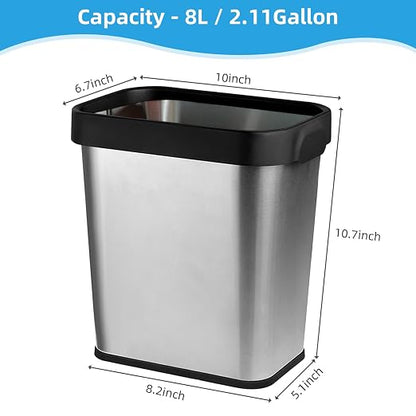 3 Pack Stainless Steel Trash Can 2 Gallon, Open Top Trash Can, Rectangle - Image 3