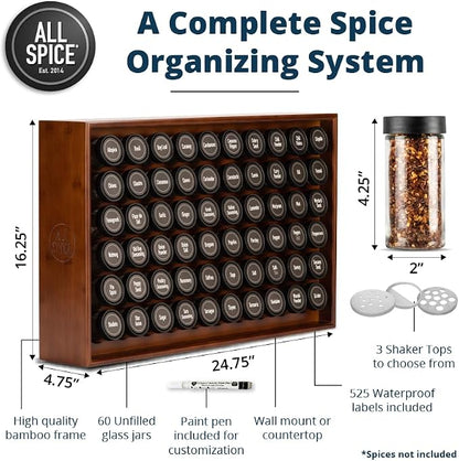AllSpice Spice Rack Organizer, 525 Unique Labels, Countertop or Wall Mount - Image 3