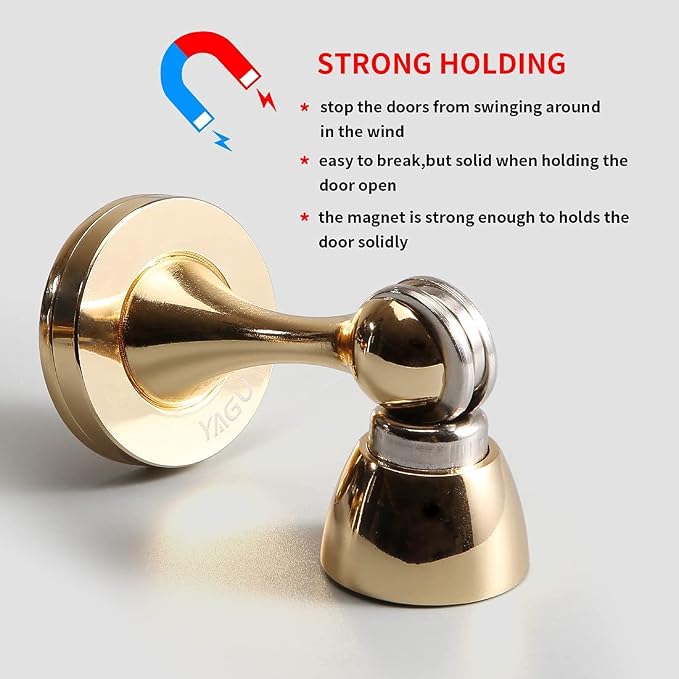 YAGU 1 Pack Magnetic Door Stopper Catch, Zinc Alloy Bright Gold Door Stops - Image 3